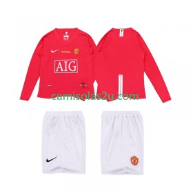 Camisolas de futebol Manchester United Premier League 2008 2009 Retro Criança Equipamento Principal Manga Comprida